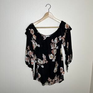 Jella C Black Floral Blouse Medium